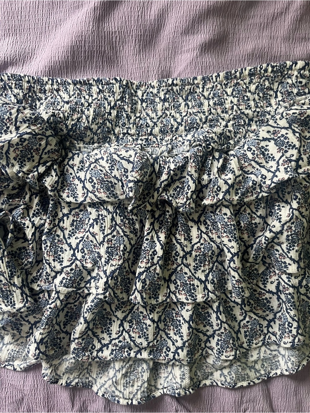 Ruffled Floral Mini Skirt in Cream and Blue H&M